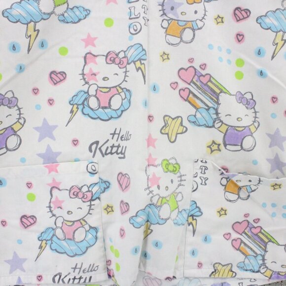 Hello Kitty Scrub Top Womens Medium M Pink All Over Print V Neck Medical Y2k - Picture 4 of 9